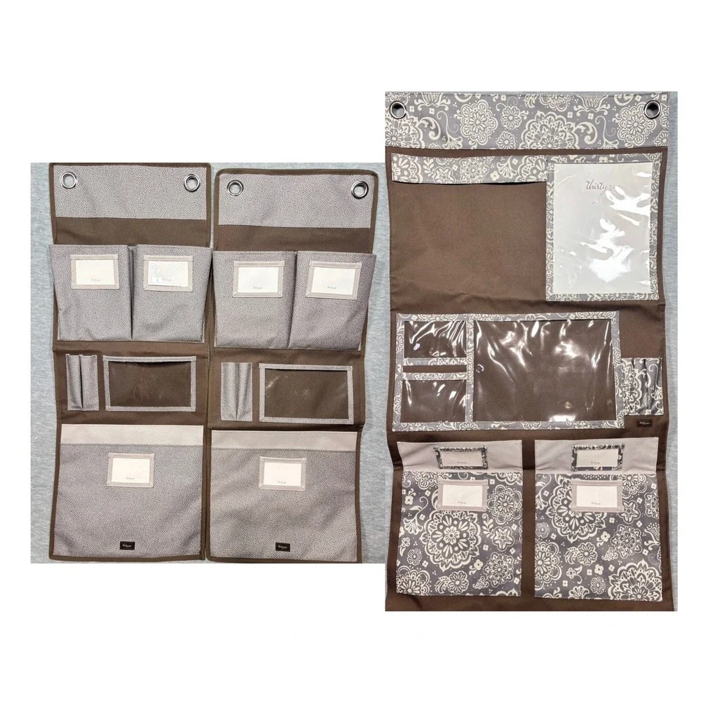 Thirty-One Hanging Wall‎ Organizers Set of 3 Woodblock Pin Dot Storage Pockets